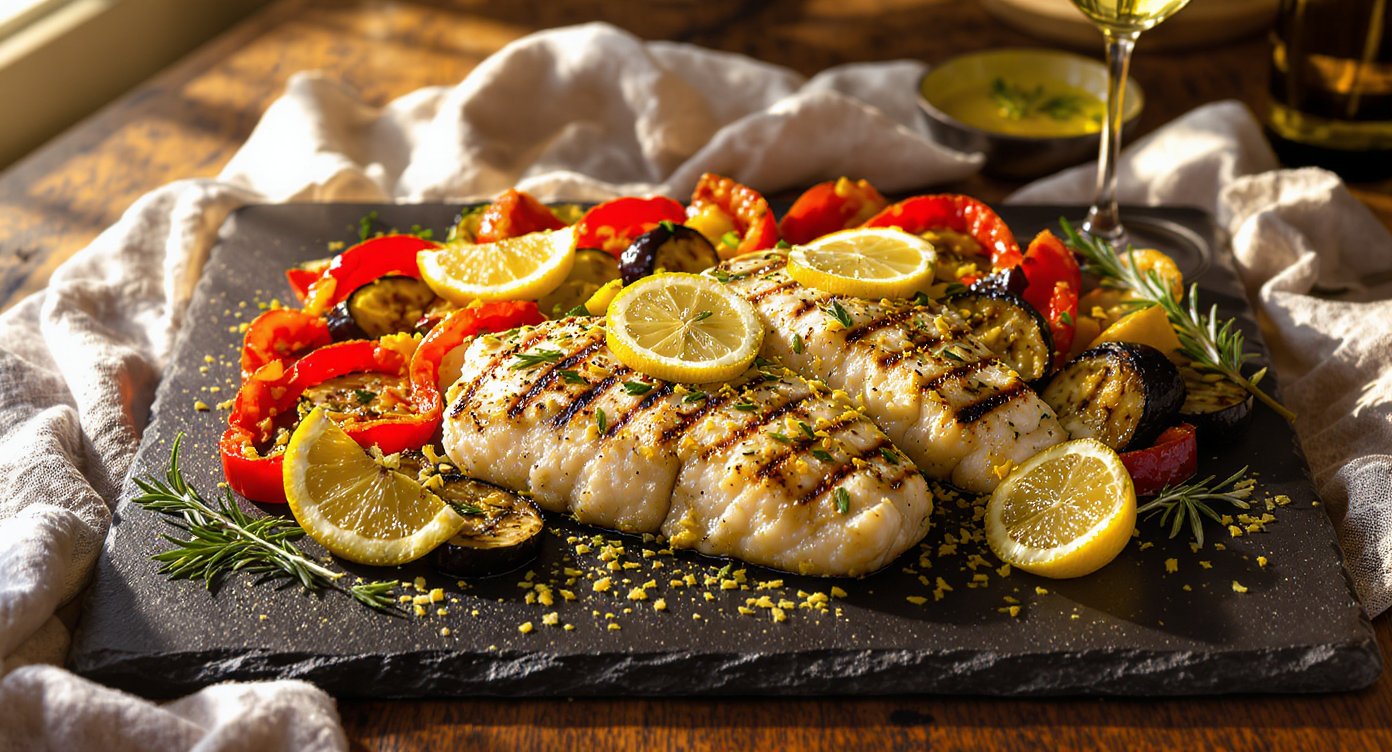 Mediterranean Lemon-Herb Grilled Fish with Roasted Vegetables