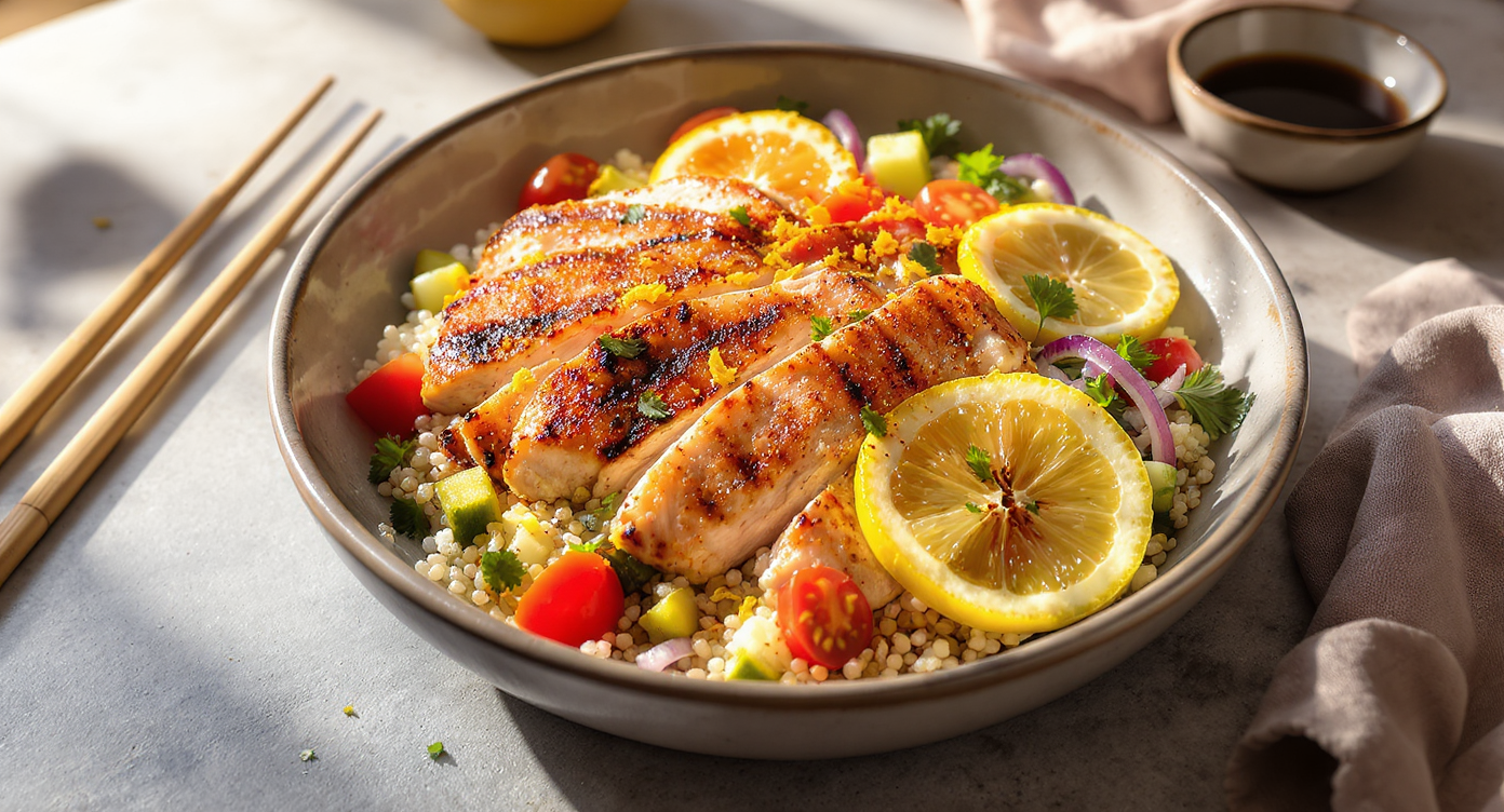 Mediterranean Lemon-Herb Grilled Chicken Bowls