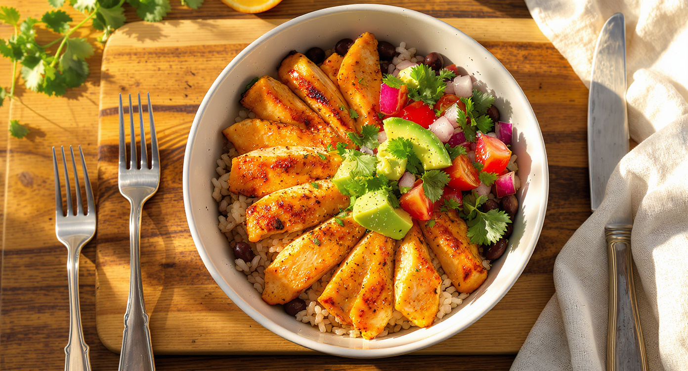Mexican Citrus Chicken Bowls with Avocado Salsa
