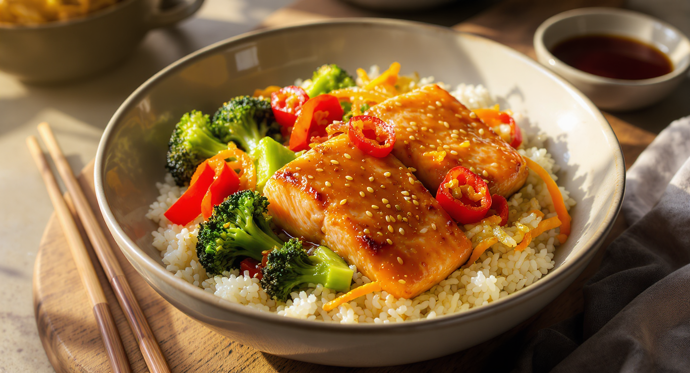 Ginger-Soy Glazed Salmon Bowls with Sesame Veggies