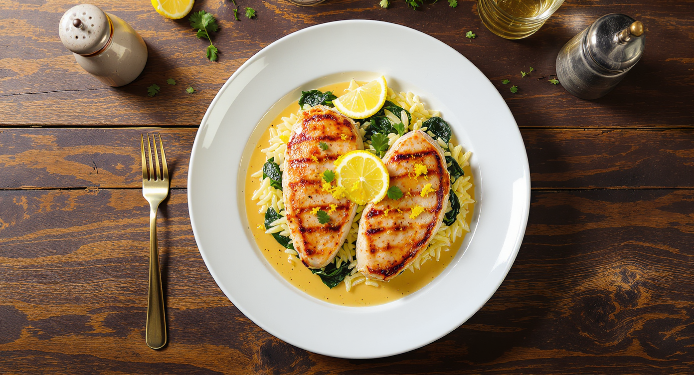 Italian Chicken Piccata with Lemon Spinach Orzo