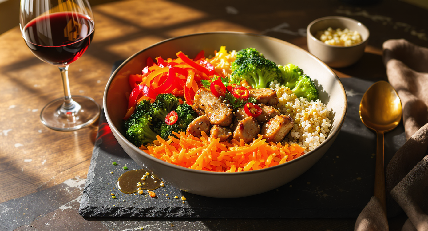 Asian Fusion Chicken & Veggie Bowl with Ginger-Lime Vinaigrette