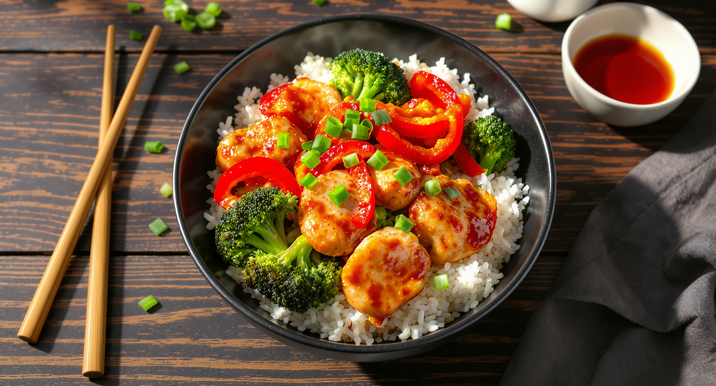 Ginger Soy Glazed Chicken & Veggie Rice Bowl