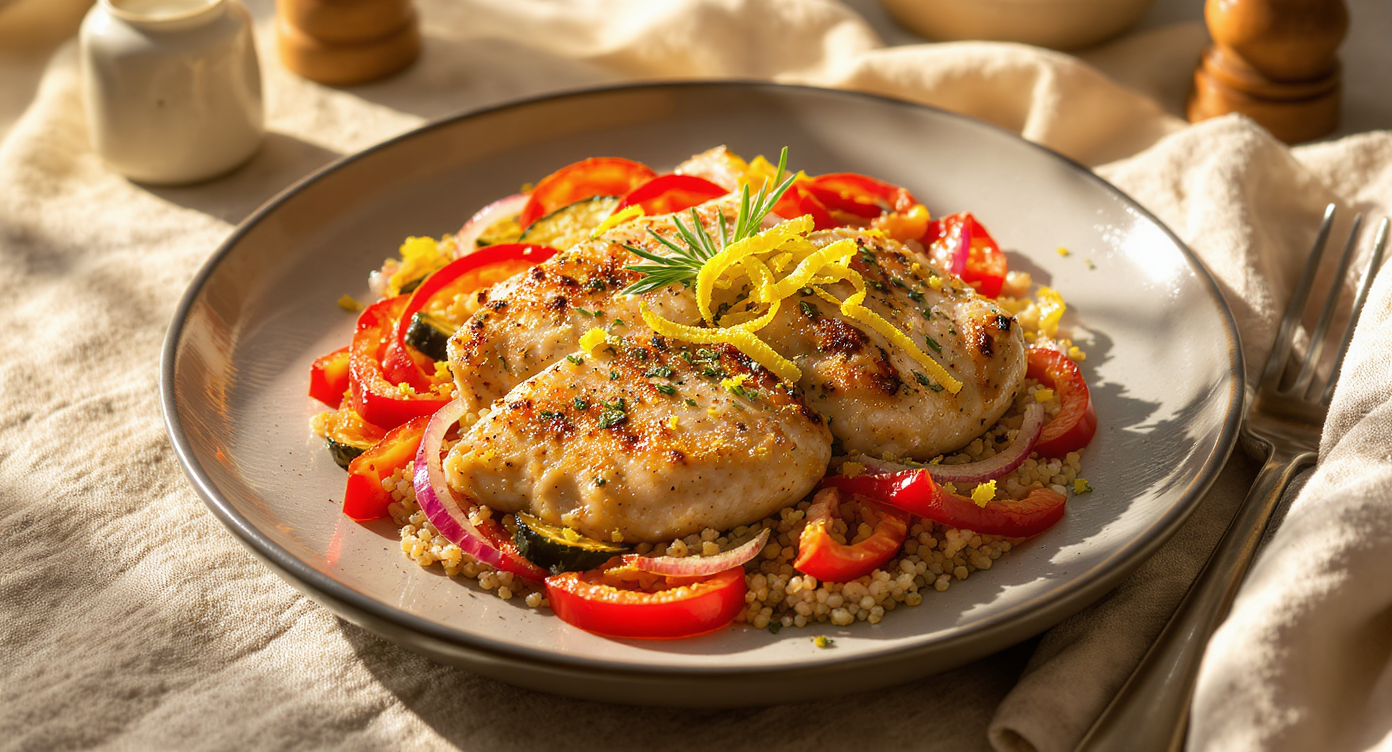 Mediterranean Lemon Herb Chicken with Quinoa & Roasted Vegetables