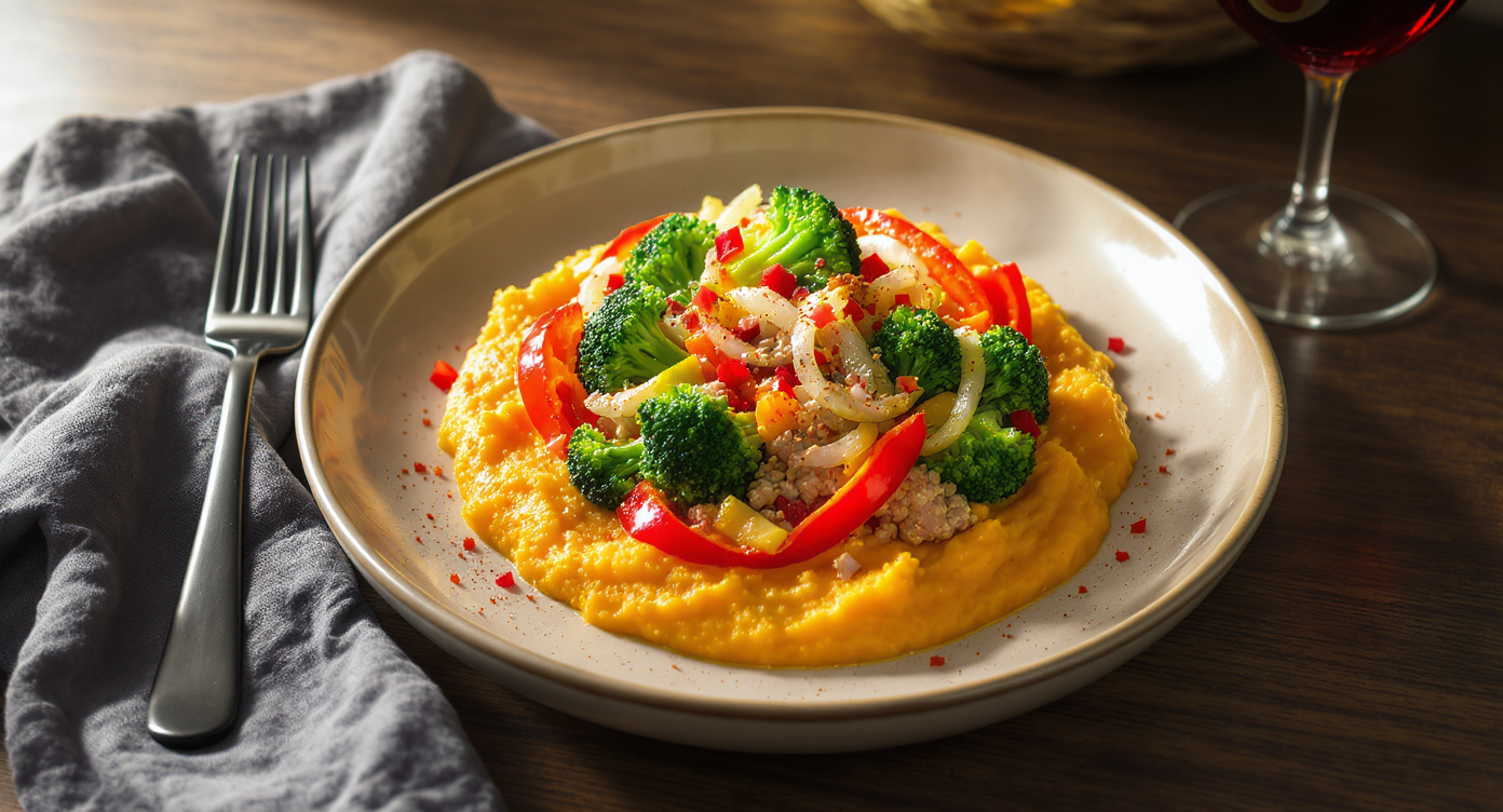 High-Protein Turkey & Veggie Skillet with Sweet Potato Mash