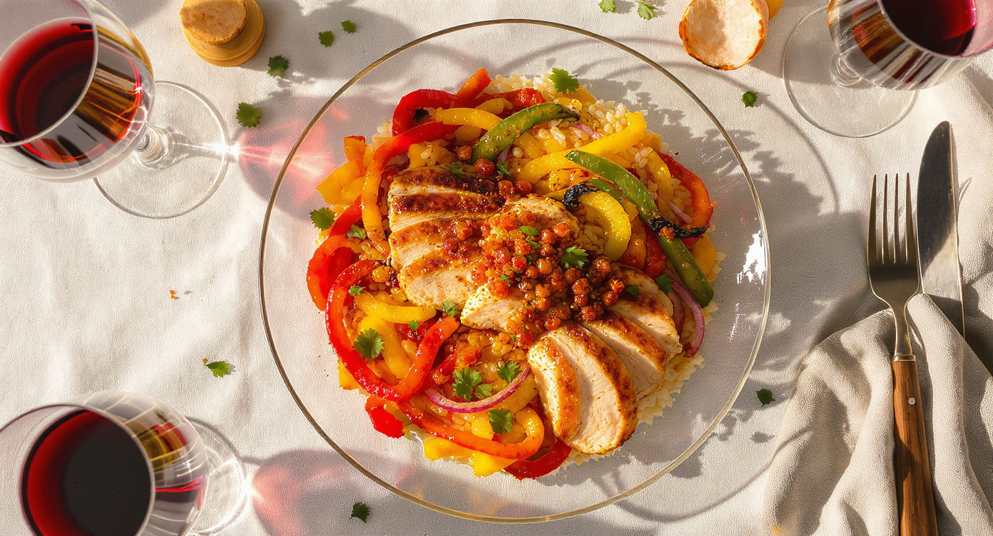 Charred Chicken Fajita Bowl with Toasted Chile Salsa