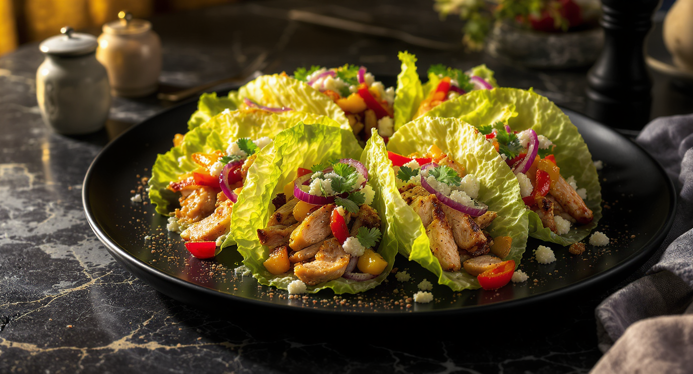 Chicken Fajita Lettuce Tacos with Roasted Tomatillo Salsa
