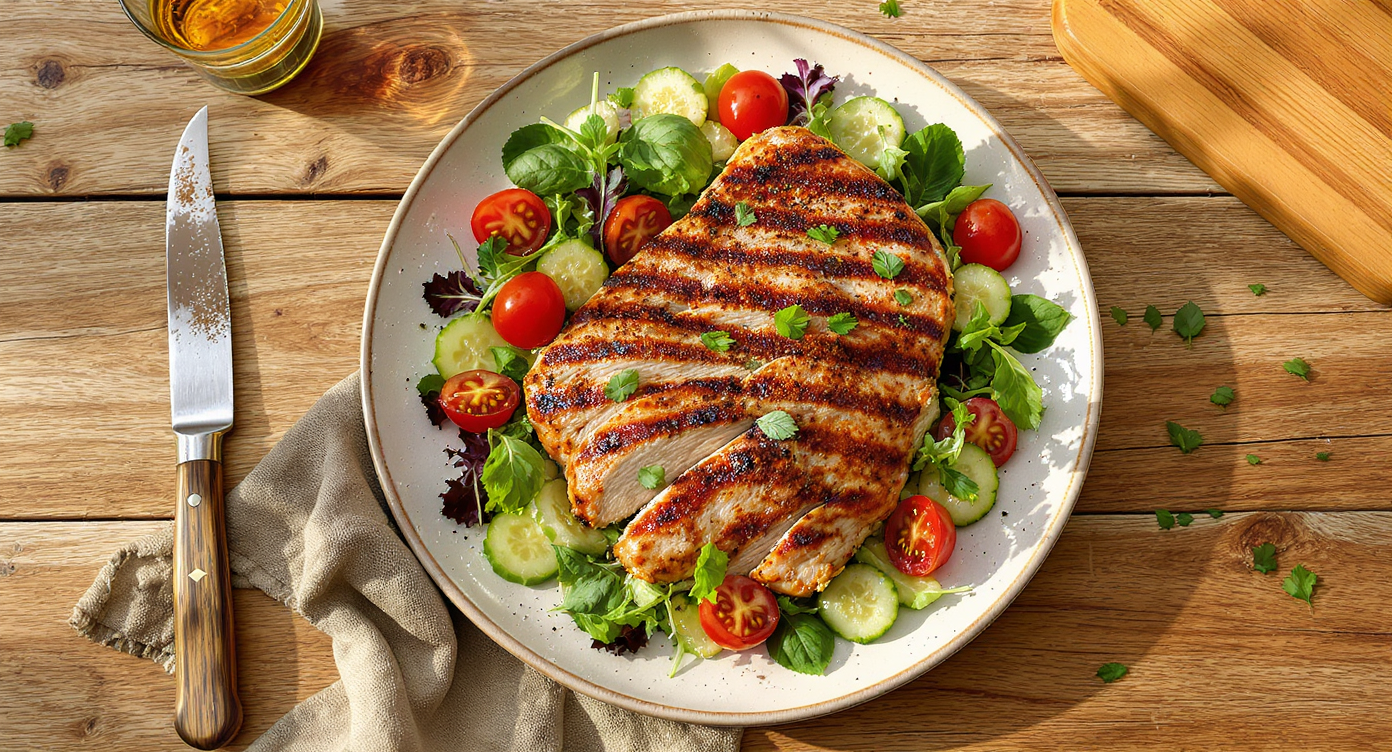 Brined and Grilled Chicken Breast with Summer Herb Salad
