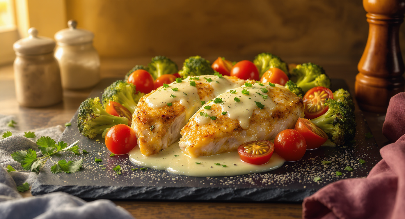 Italian Chicken Piccata with Roasted Broccoli and Cherry Tomatoes