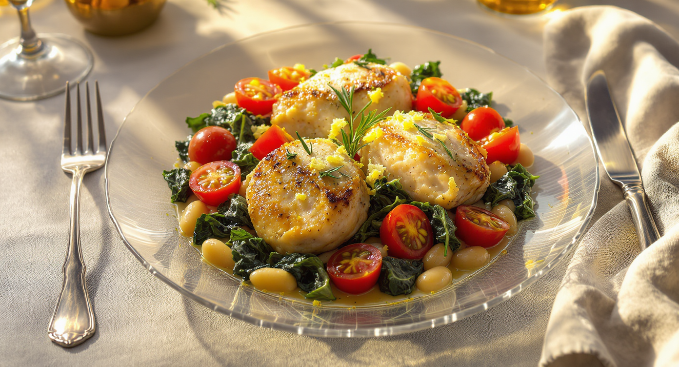 Italian Herbed Chicken & White Bean Skillet with Garlicky Greens