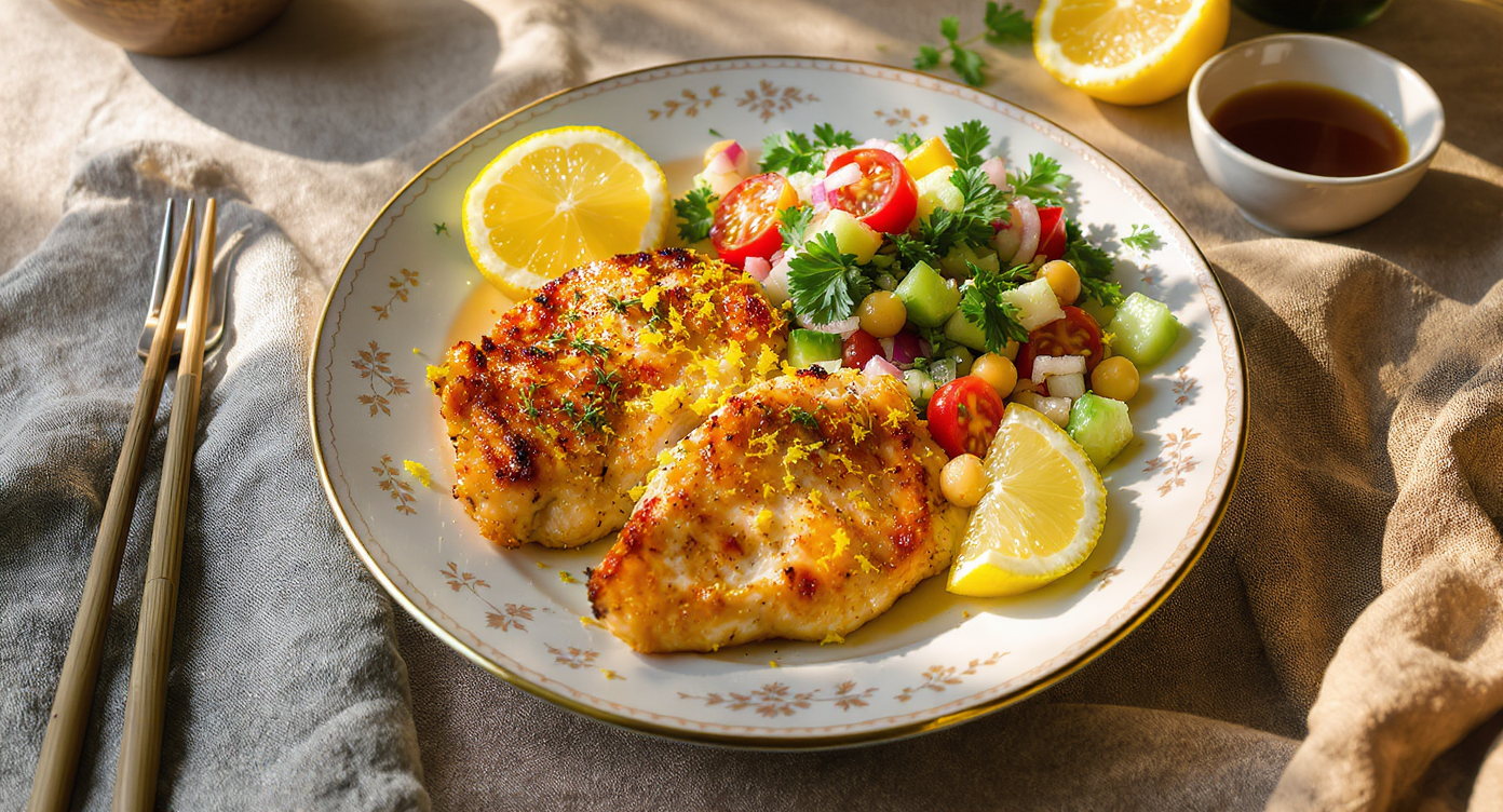 Mediterranean Lemon-Herb Chicken with Chickpea Salad