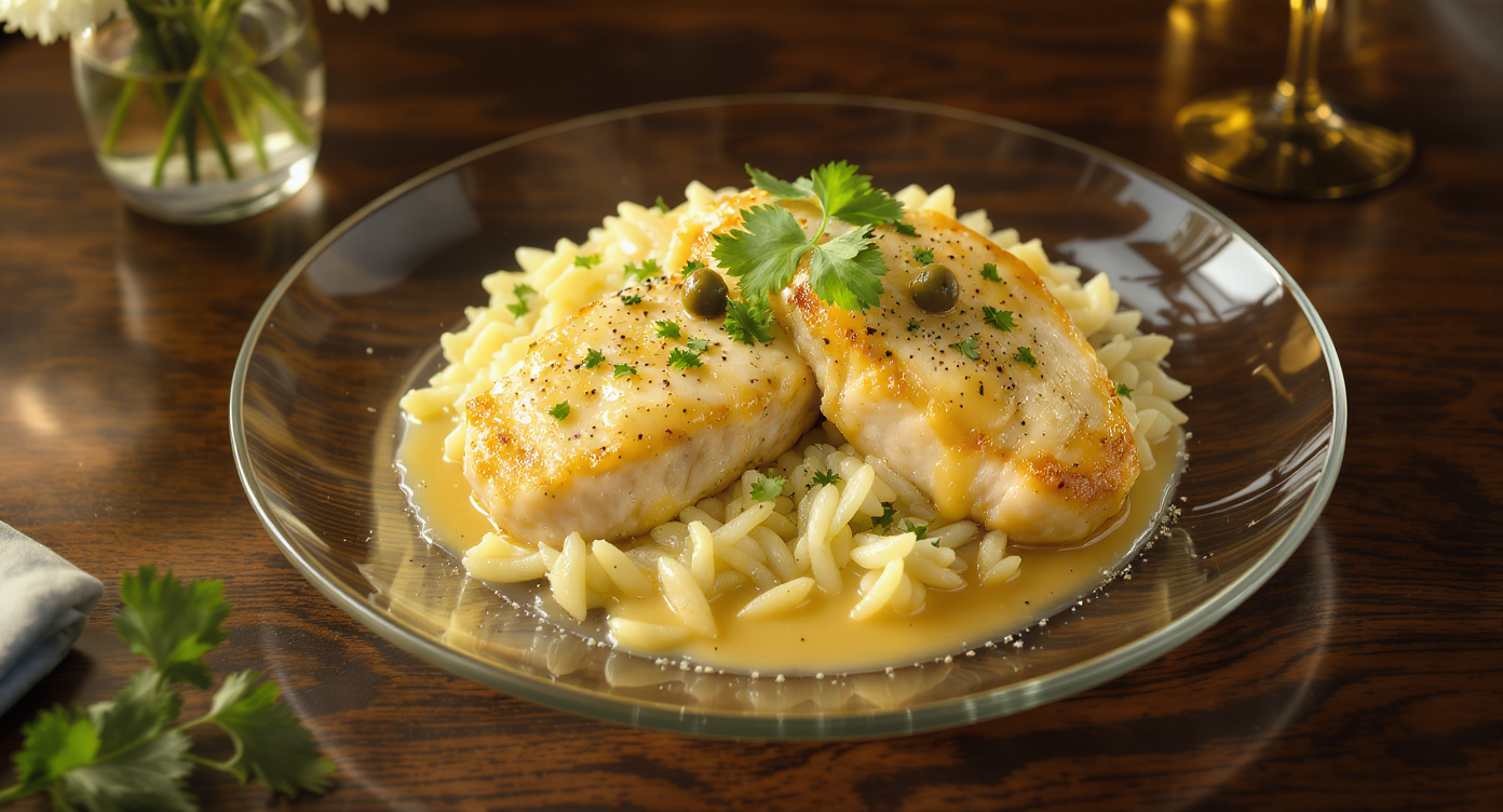 Italian Chicken Piccata with Lemon-Caper Sauce and Herbed Orzo