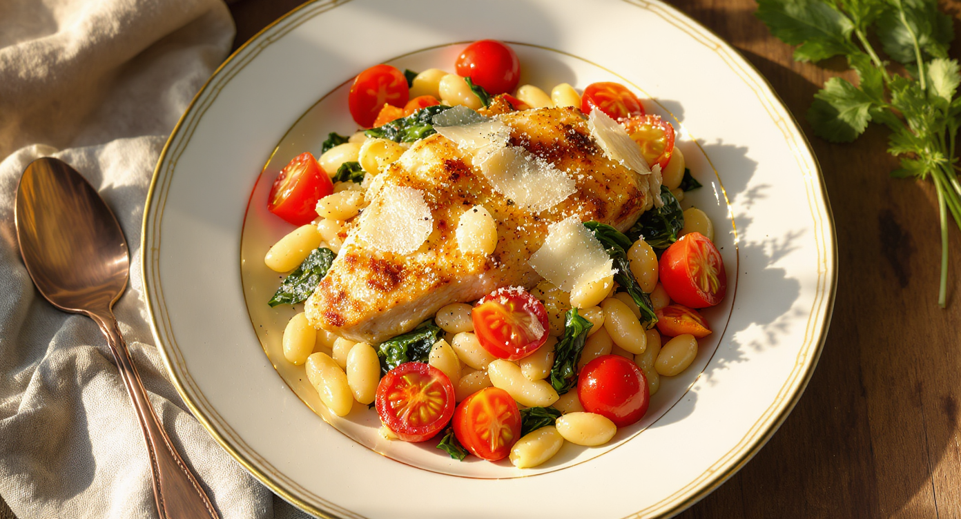 Italian Chicken and White Bean Skillet with Spinach and Tomatoes