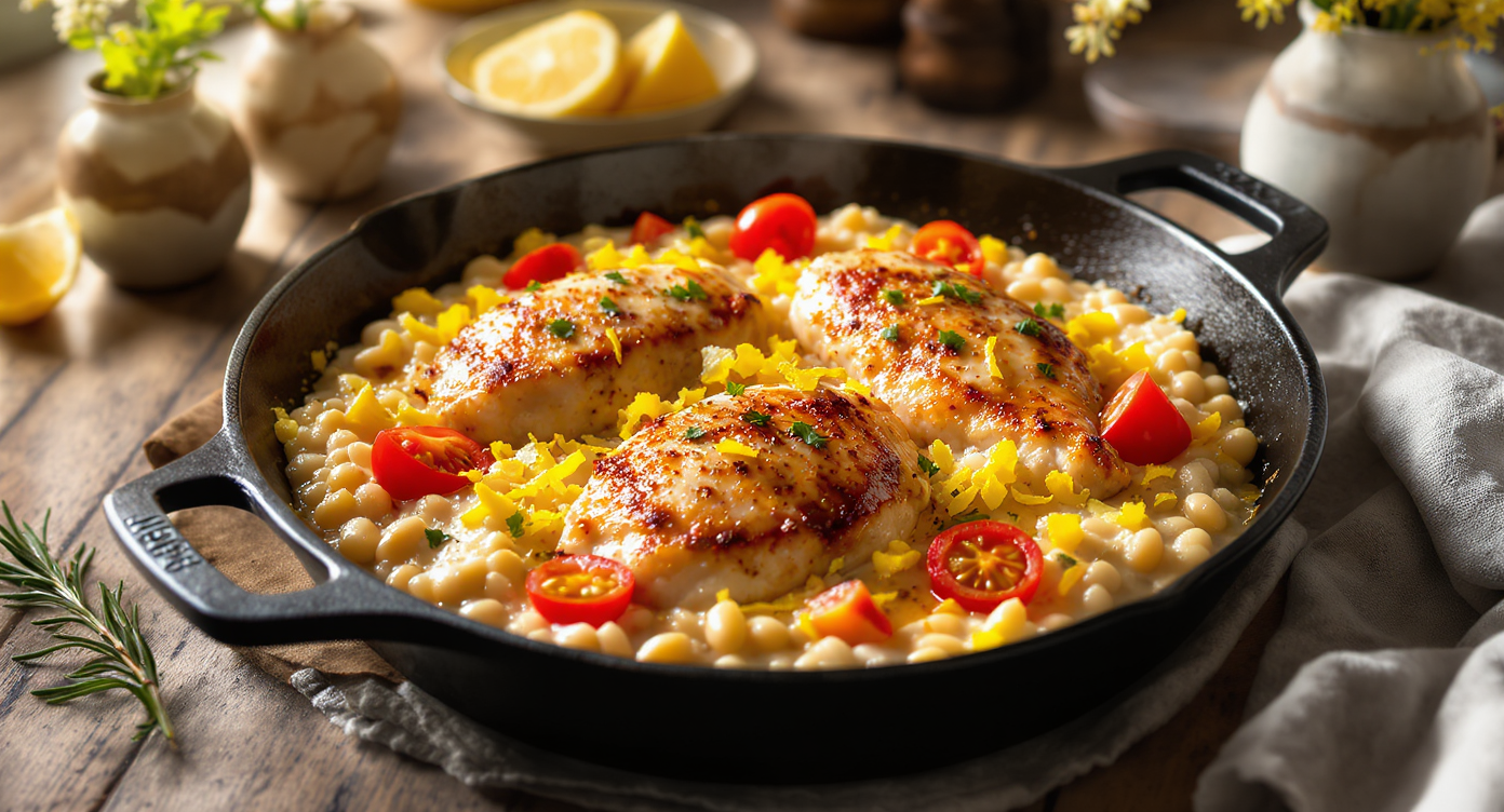 Mediterranean Lemon-Rosemary Chicken with White Bean Mash