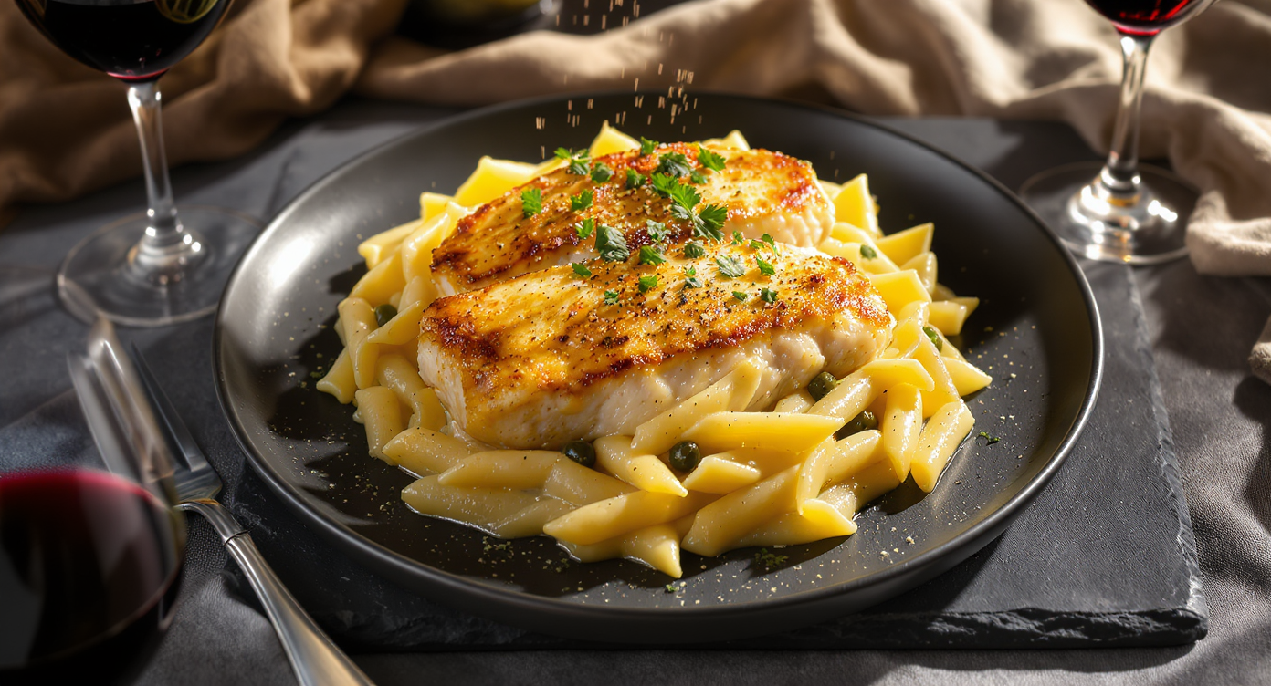 Italian Chicken Piccata with White Bean Pasta