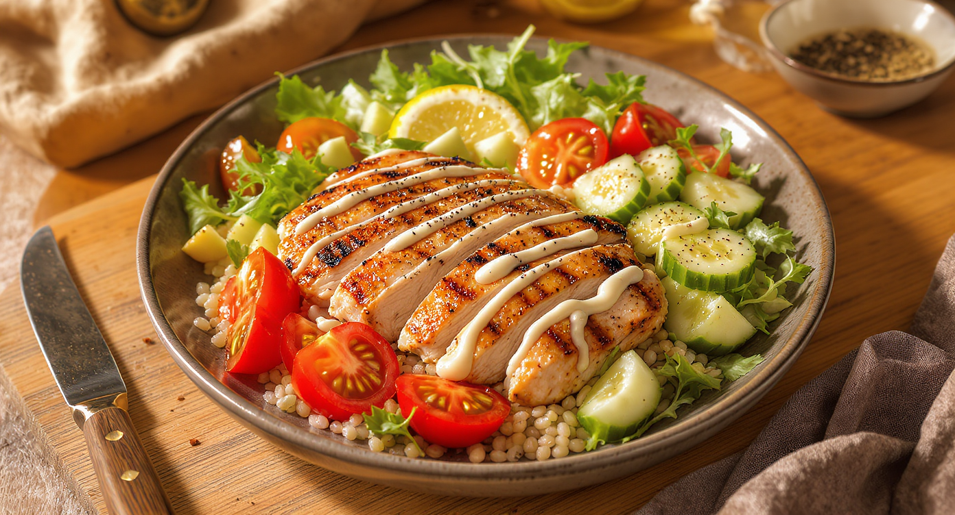 Mediterranean Grilled Chicken Bowls with Lemon-Tahini Sauce