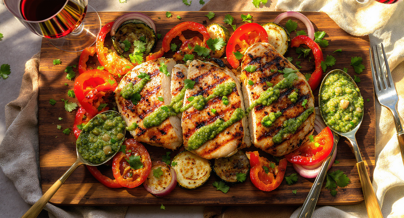 Italian Grilled Chicken with Charred Vegetables & Salsa Verde