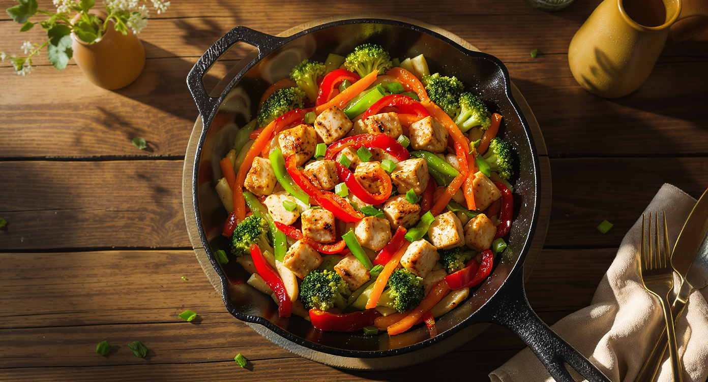 Asian Fusion Ginger-Garlic Chicken with Stir-Fried Vegetable Medley