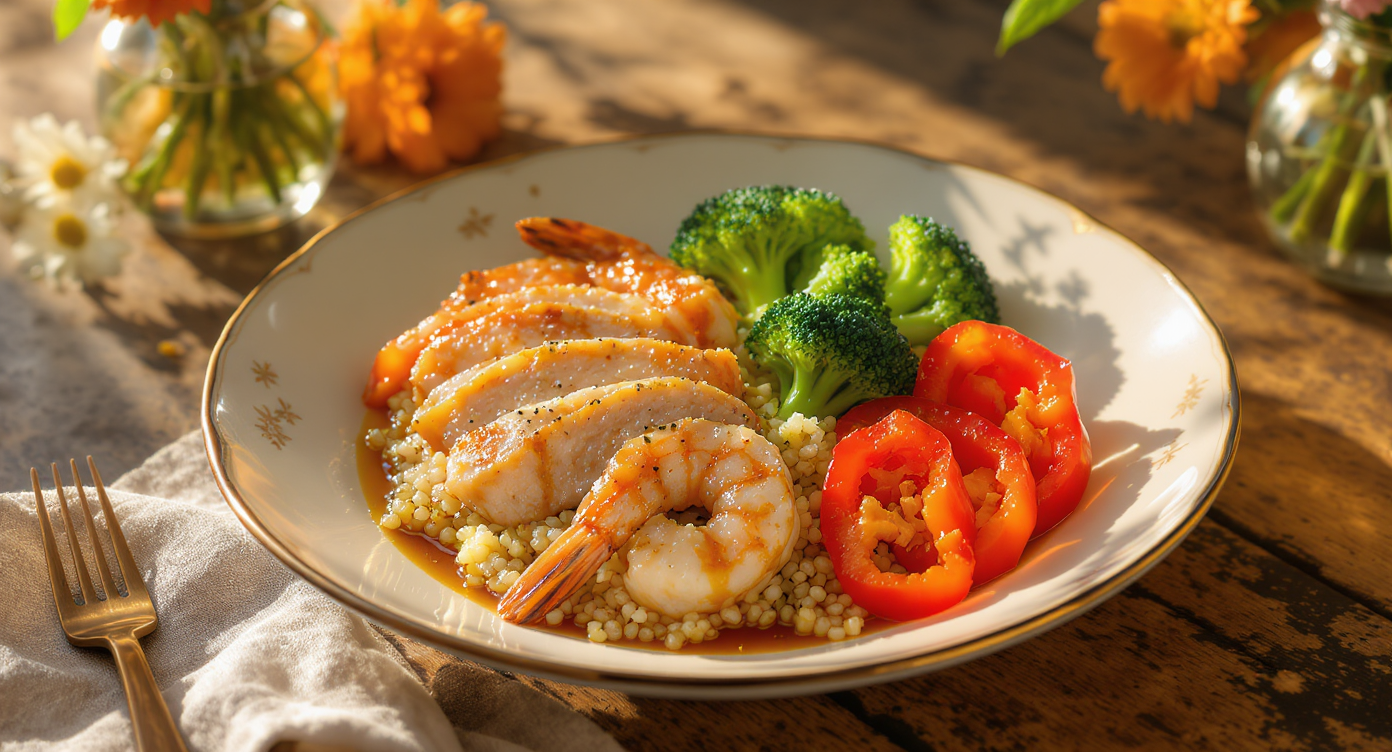 Asian Fusion High-Protein Chicken & Shrimp Power Bowl