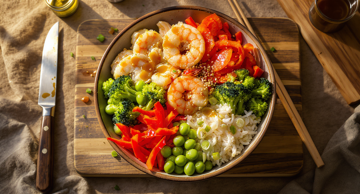 Asian Fusion High-Protein Chicken & Shrimp Power Bowl