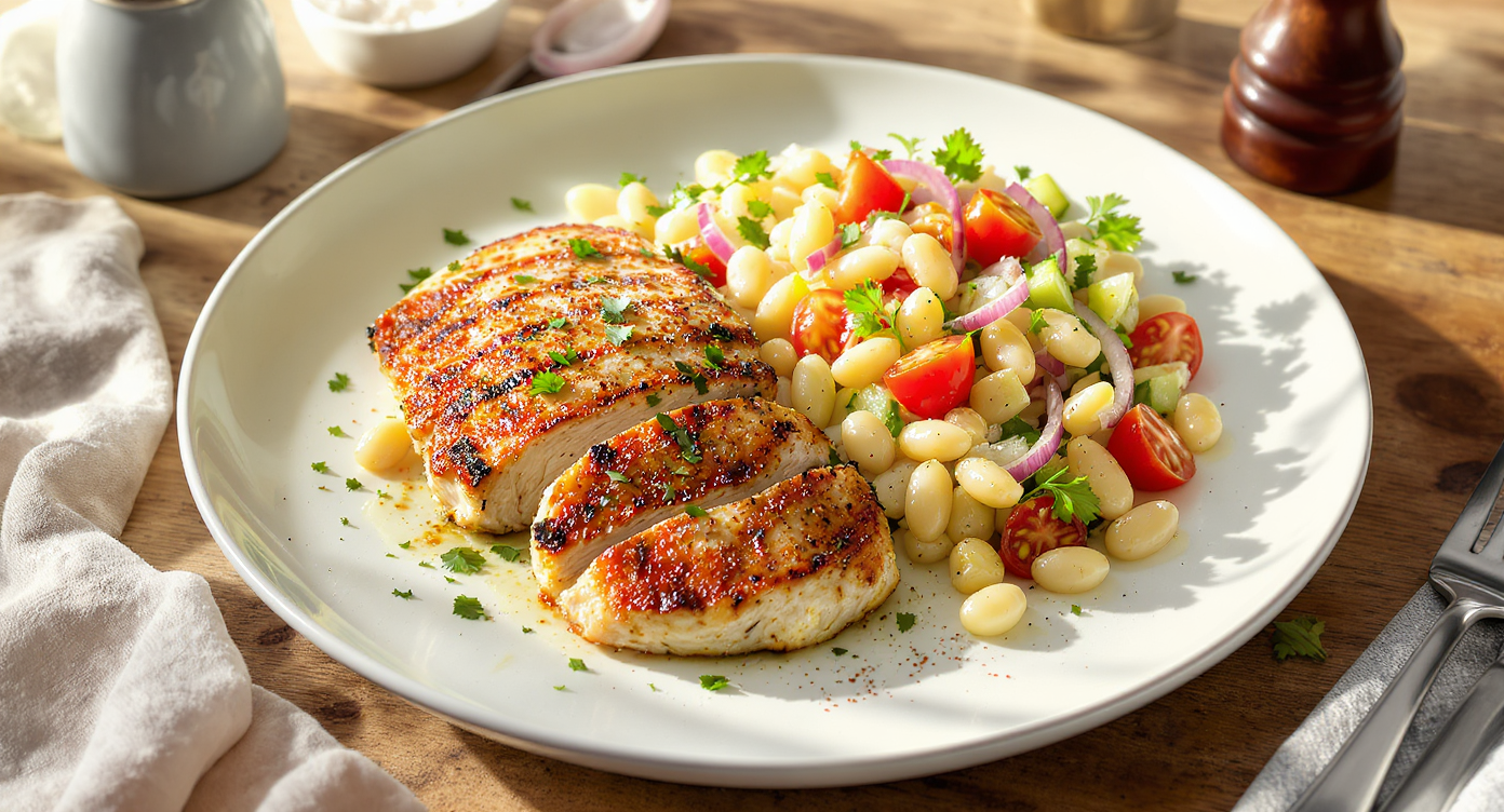 Mediterranean Grilled Lemon Herb Chicken with White Bean Salad