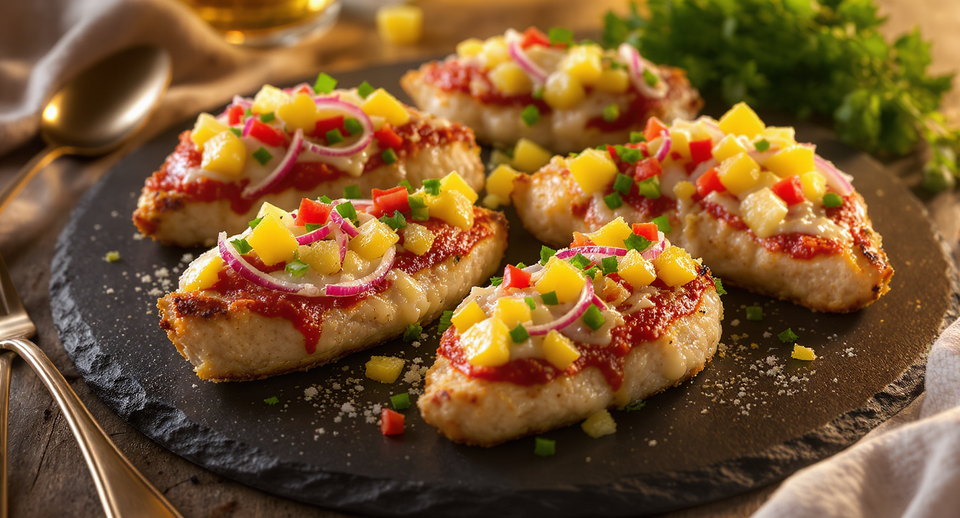 High-Protein Pineapple Chicken Pizza Boats