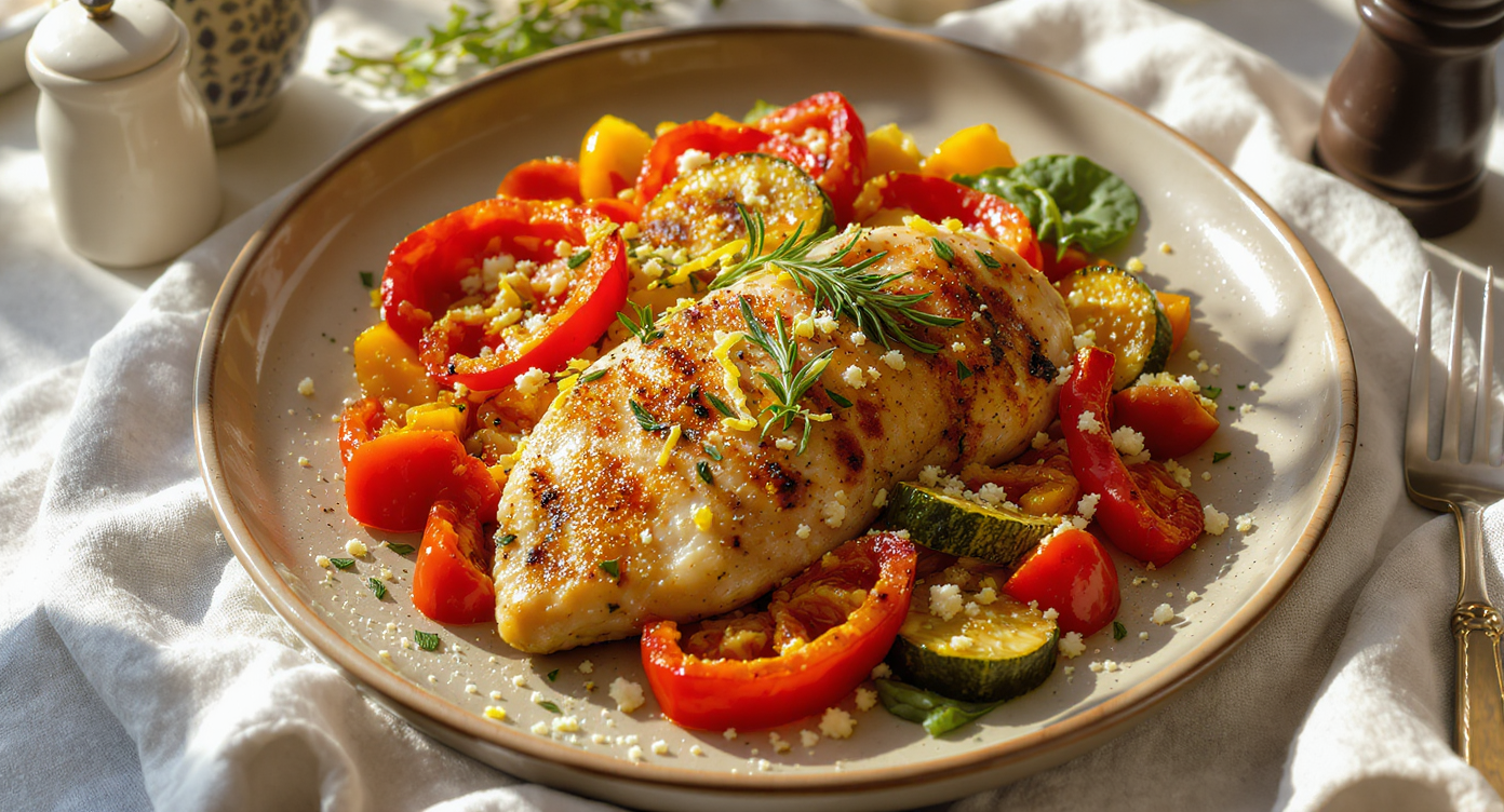 Mediterranean Chicken with Lemon, Rosemary & Roasted Vegetables
