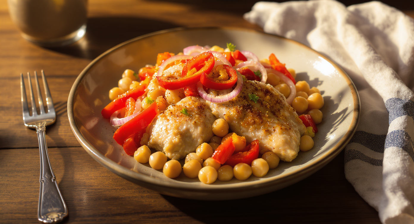 Mediterranean Chicken and Chickpea Skillet