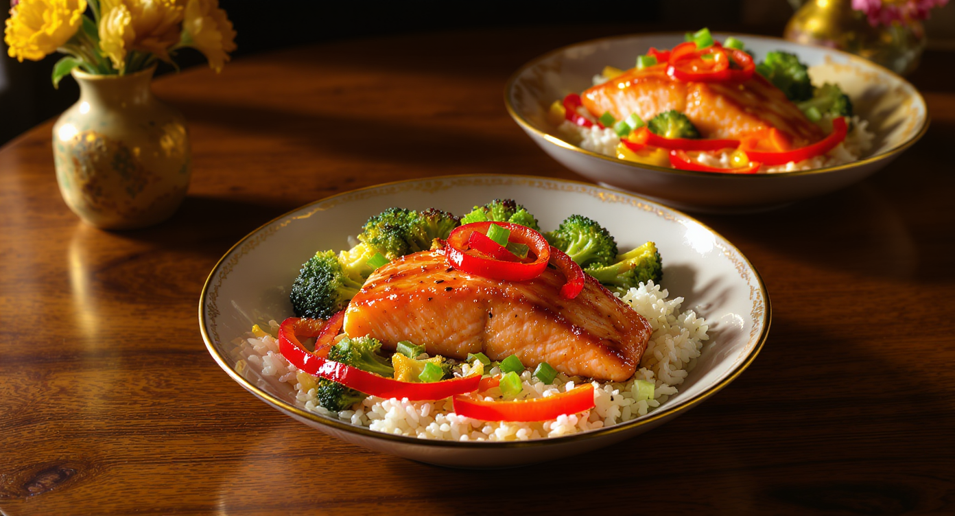 Asian Fusion Lemon-Ginger Salmon Bowls