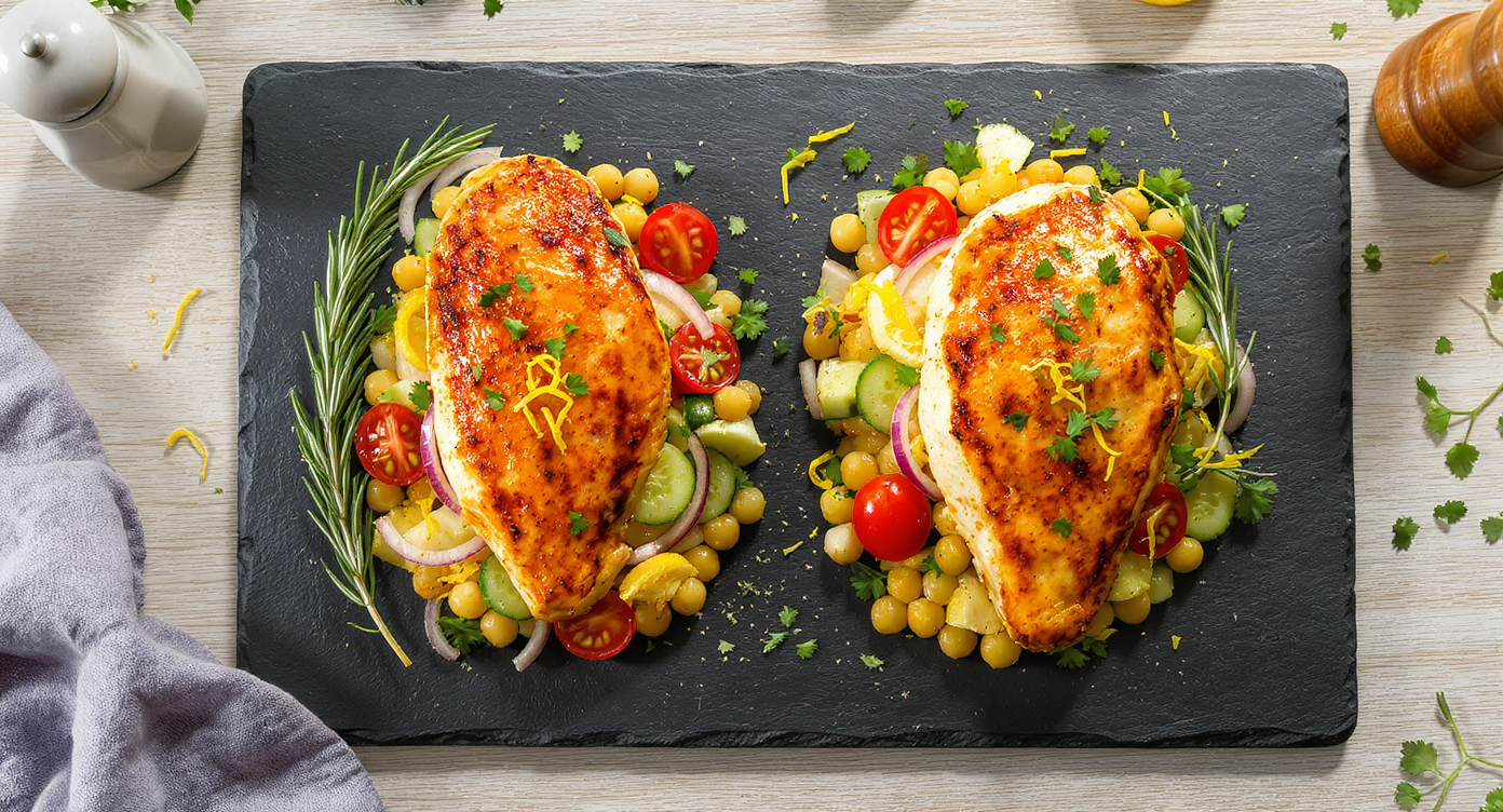 Mediterranean Lemon-Rosemary Chicken with Chickpea Salad