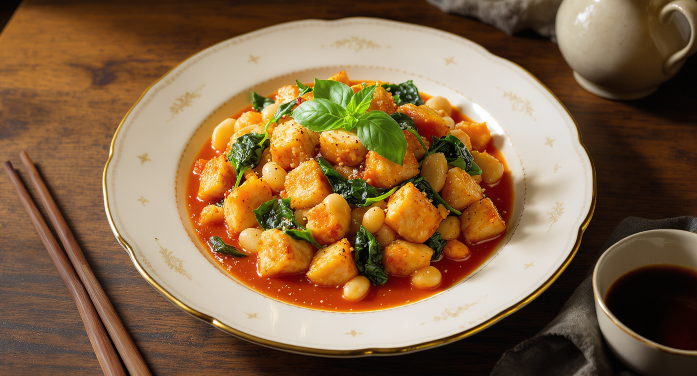 Italian Chicken and White Bean Skillet with Garlic Tomato Sauce
