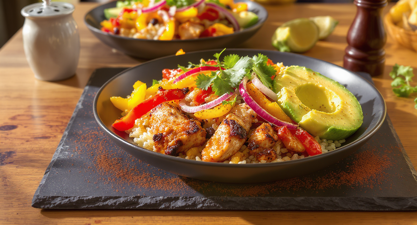 Charred Chicken Fajita Bowls with Toasted Chile-Lime Rice