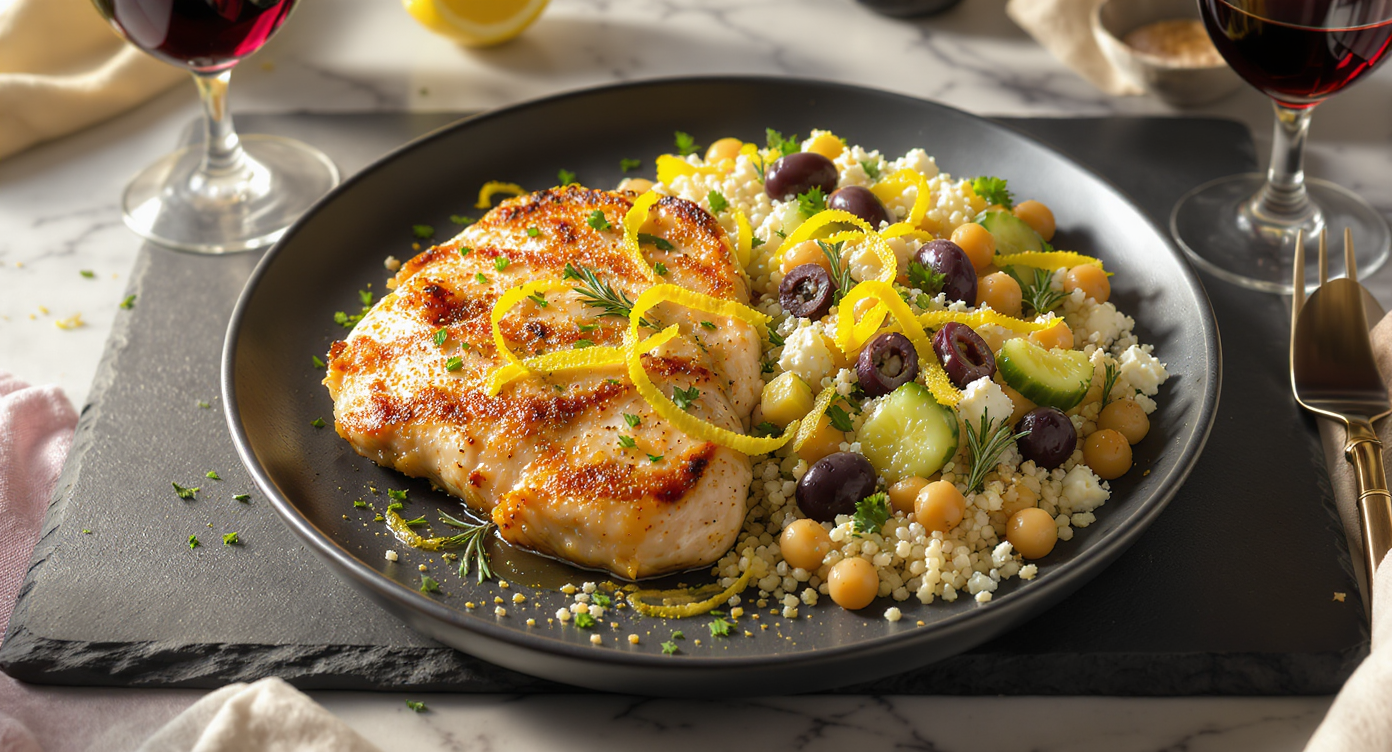 Mediterranean Lemon-Rosemary Chicken with Chickpea Farro Salad