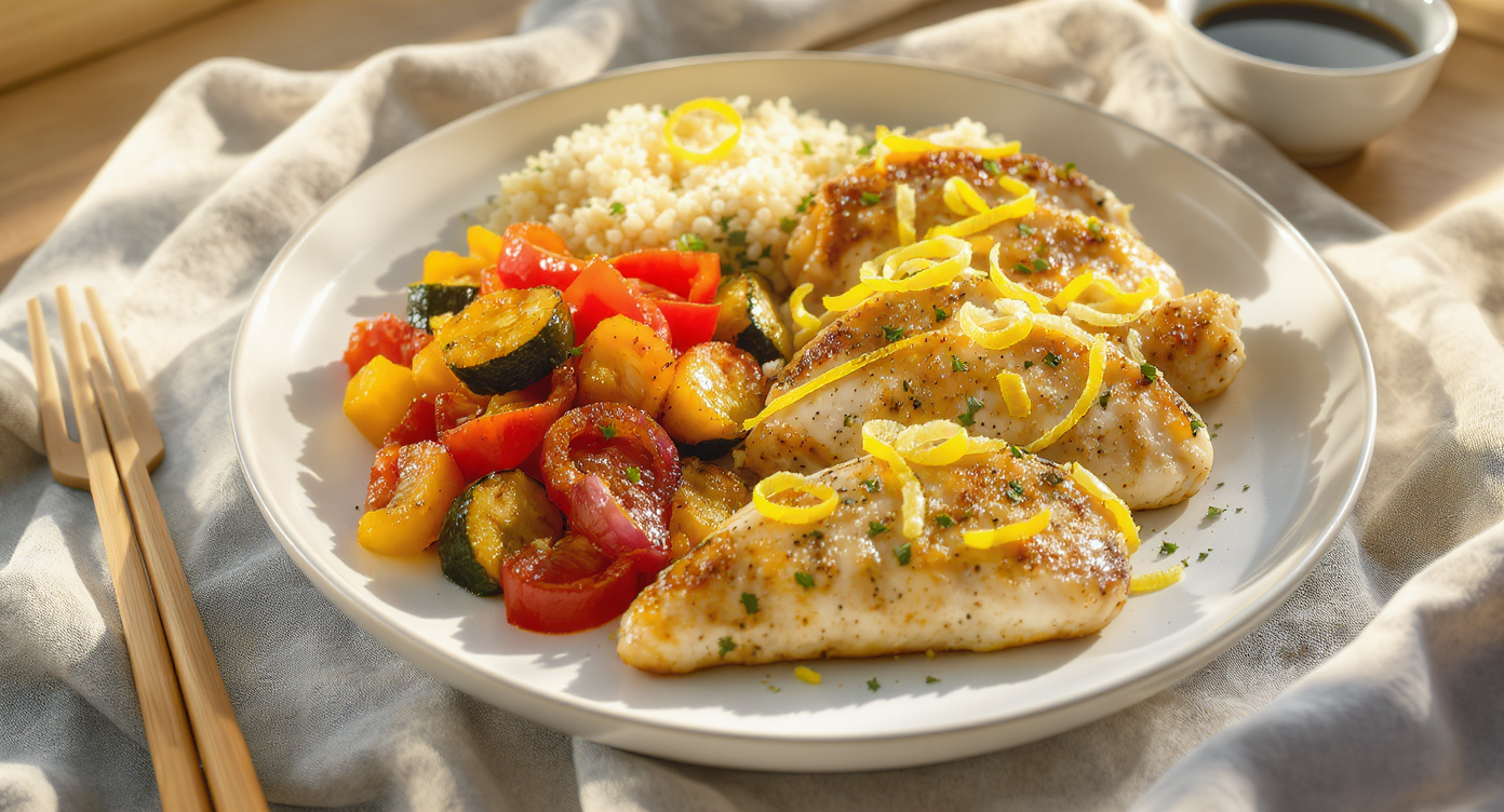 Mediterranean Lemon Herb Chicken with Quinoa & Roasted Vegetables