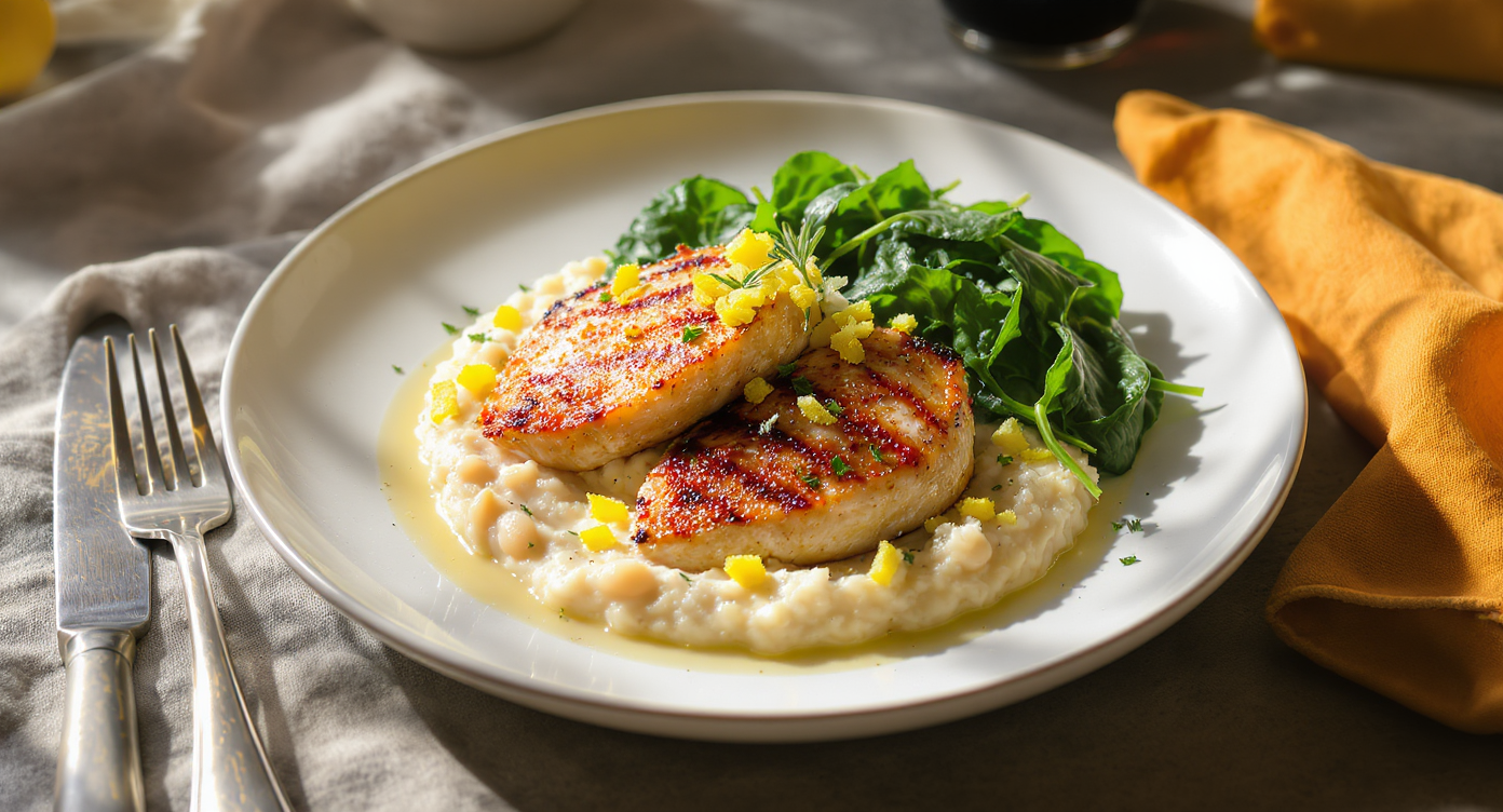 Italian Lemon Rosemary Chicken with White Bean Mash
