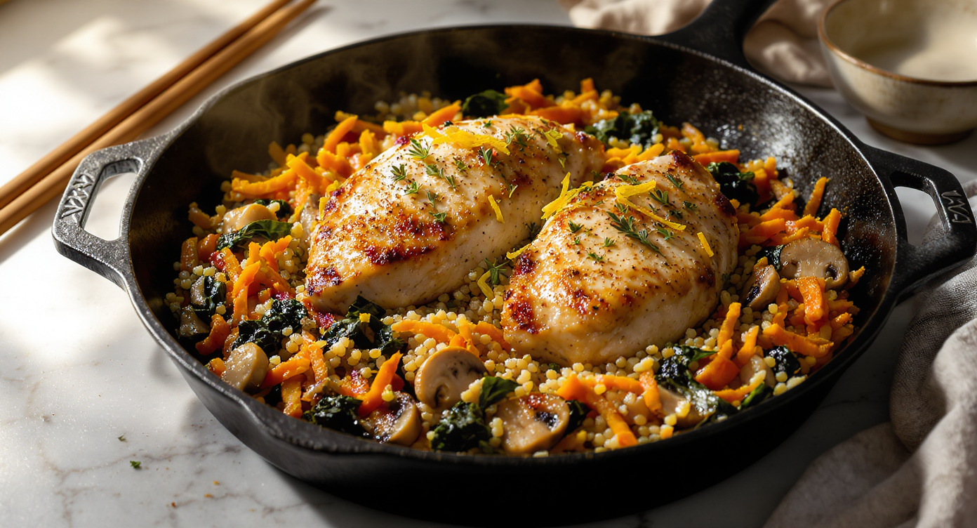Brined Herbed Chicken and Quinoa Skillet