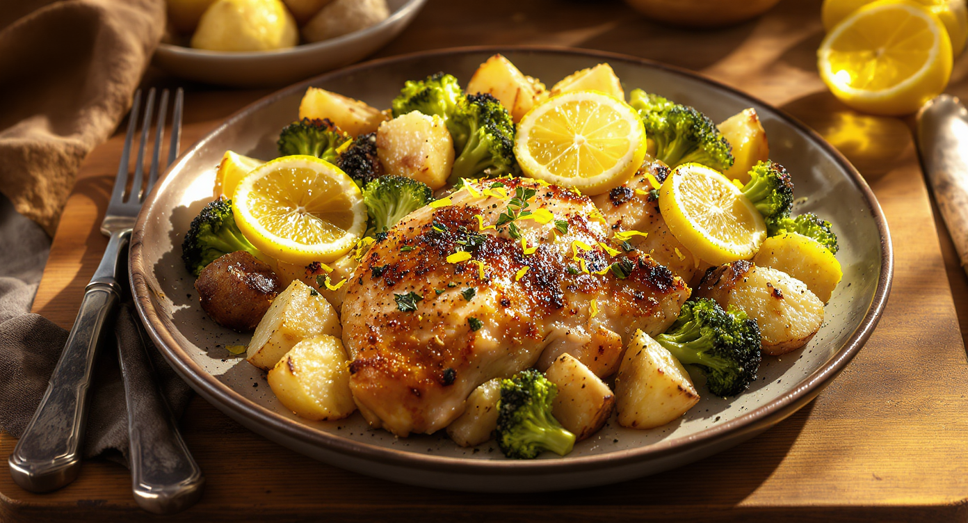Sheet Pan Lemon Herb Chicken with Roasted Potatoes and Broccoli
