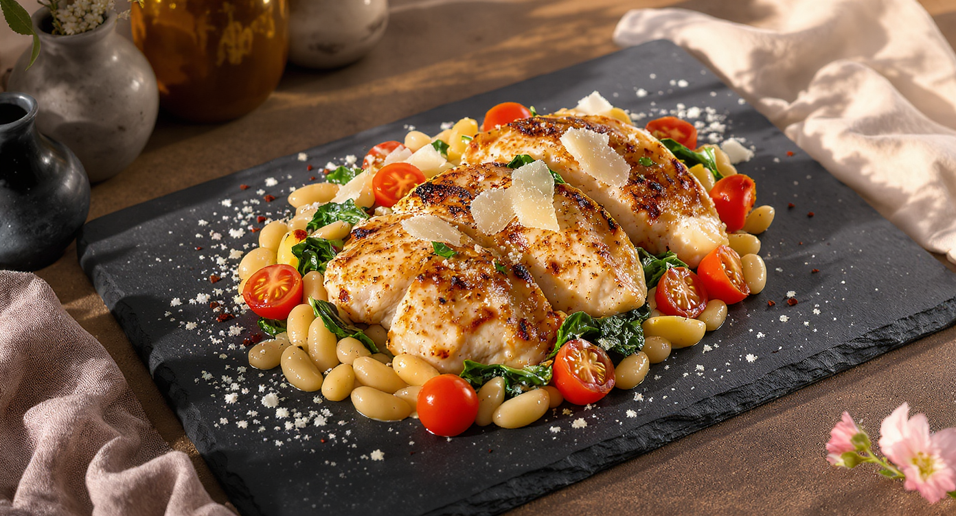 Italian Chicken & White Bean Skillet with Wilted Greens