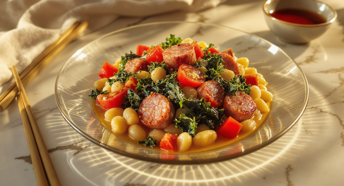 Italian Sausage & White Bean Skillet with Garlicky Greens