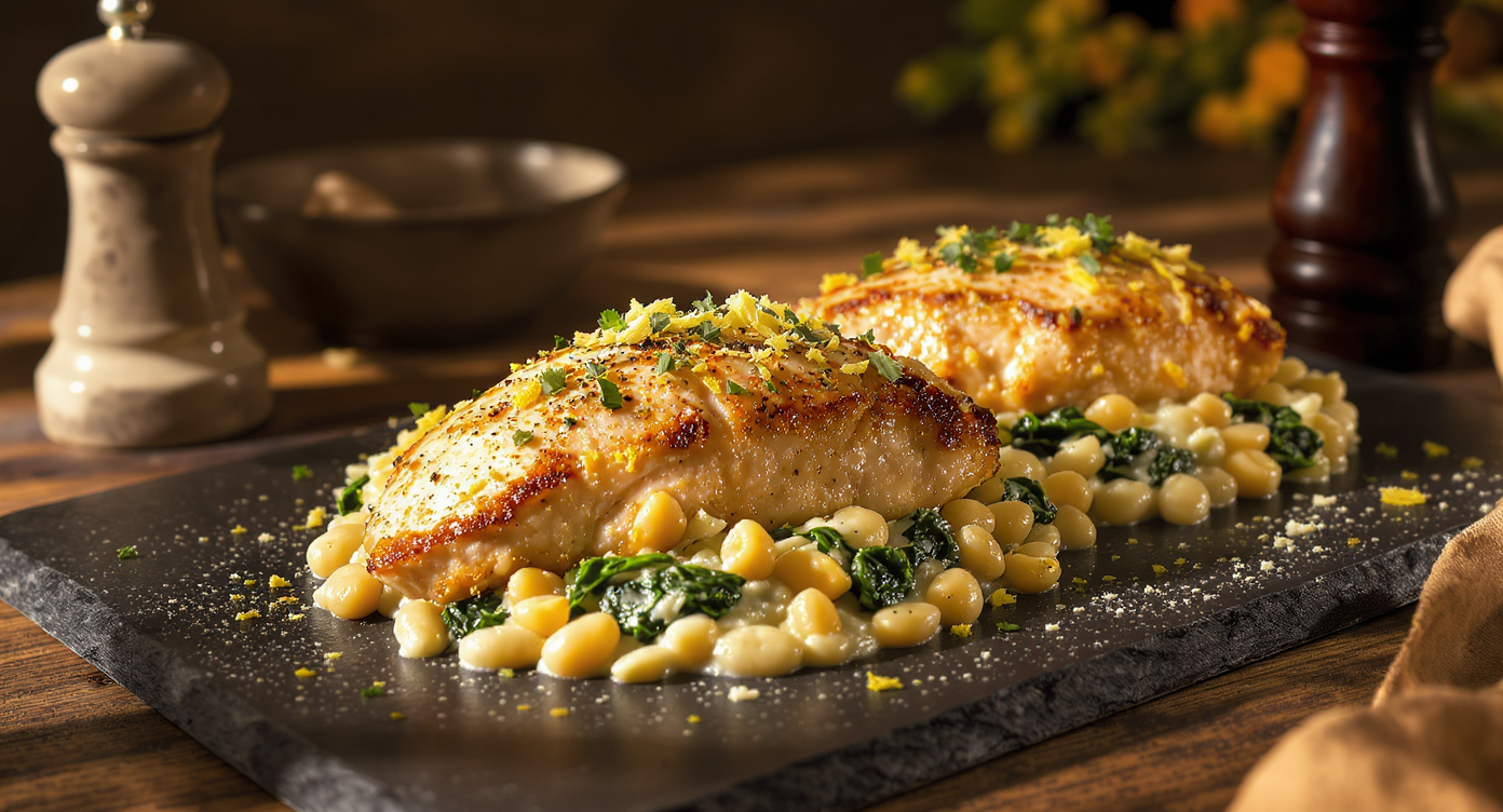 Italian Lemon Herb Chicken with Tuscan White Bean & Spinach Sauté
