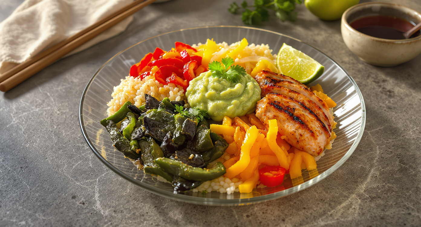 Charred Chile Chicken Fajita Bowls with Avocado Salsa
