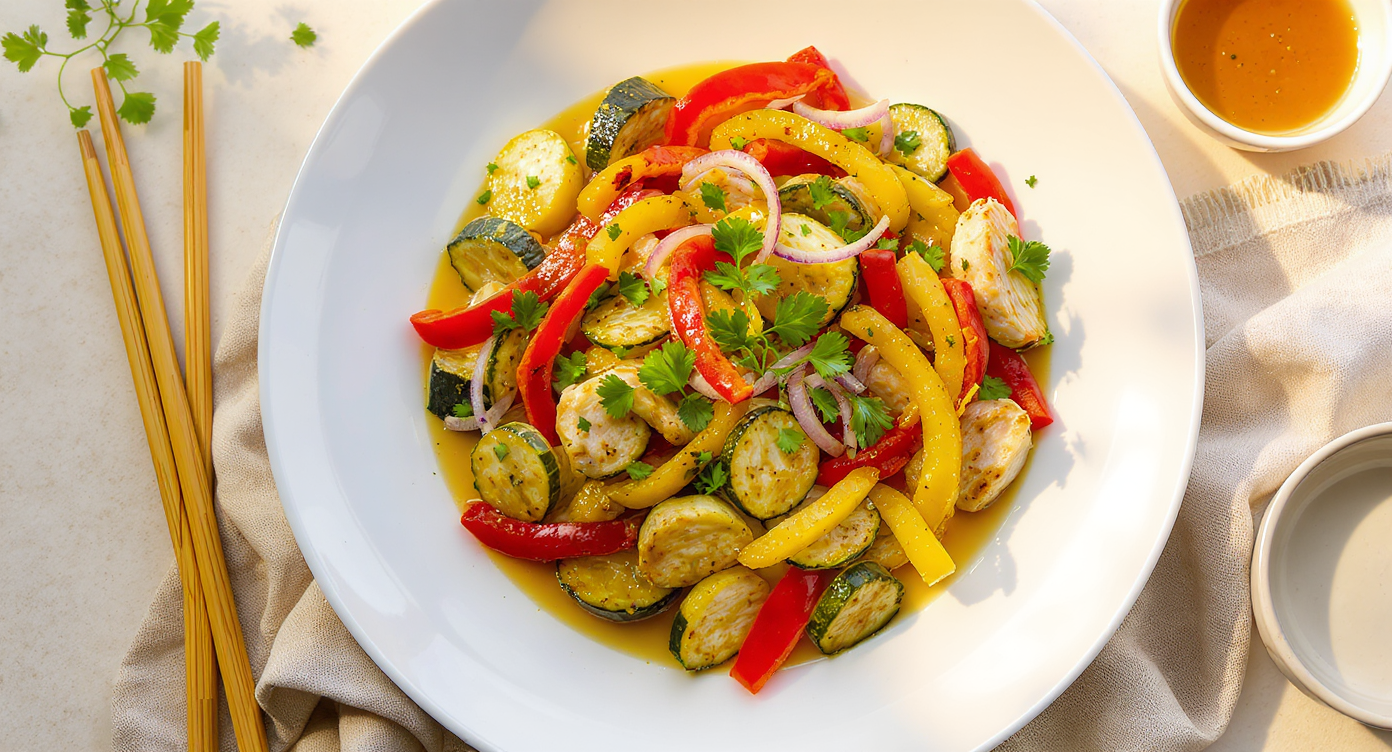 Mediterranean Chicken and Vegetable Stir-Fry with Lemon Herb Sauce