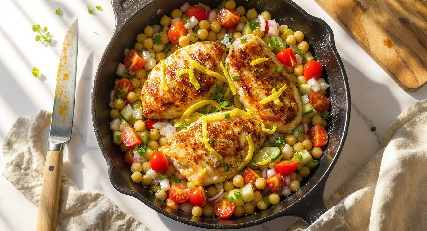 Mediterranean Lemon-Herb Chicken with Chickpea Salad