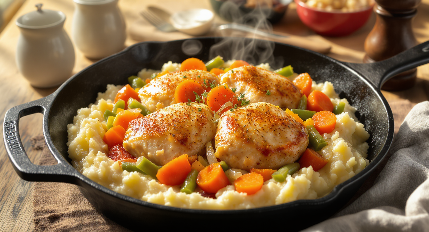 Homestyle Chicken & Vegetable Skillet with Garlic Mashed Potatoes