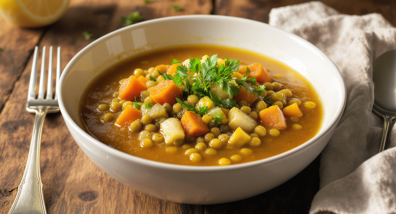 Lemony Lentil Stew with Olive Oil Drizzle