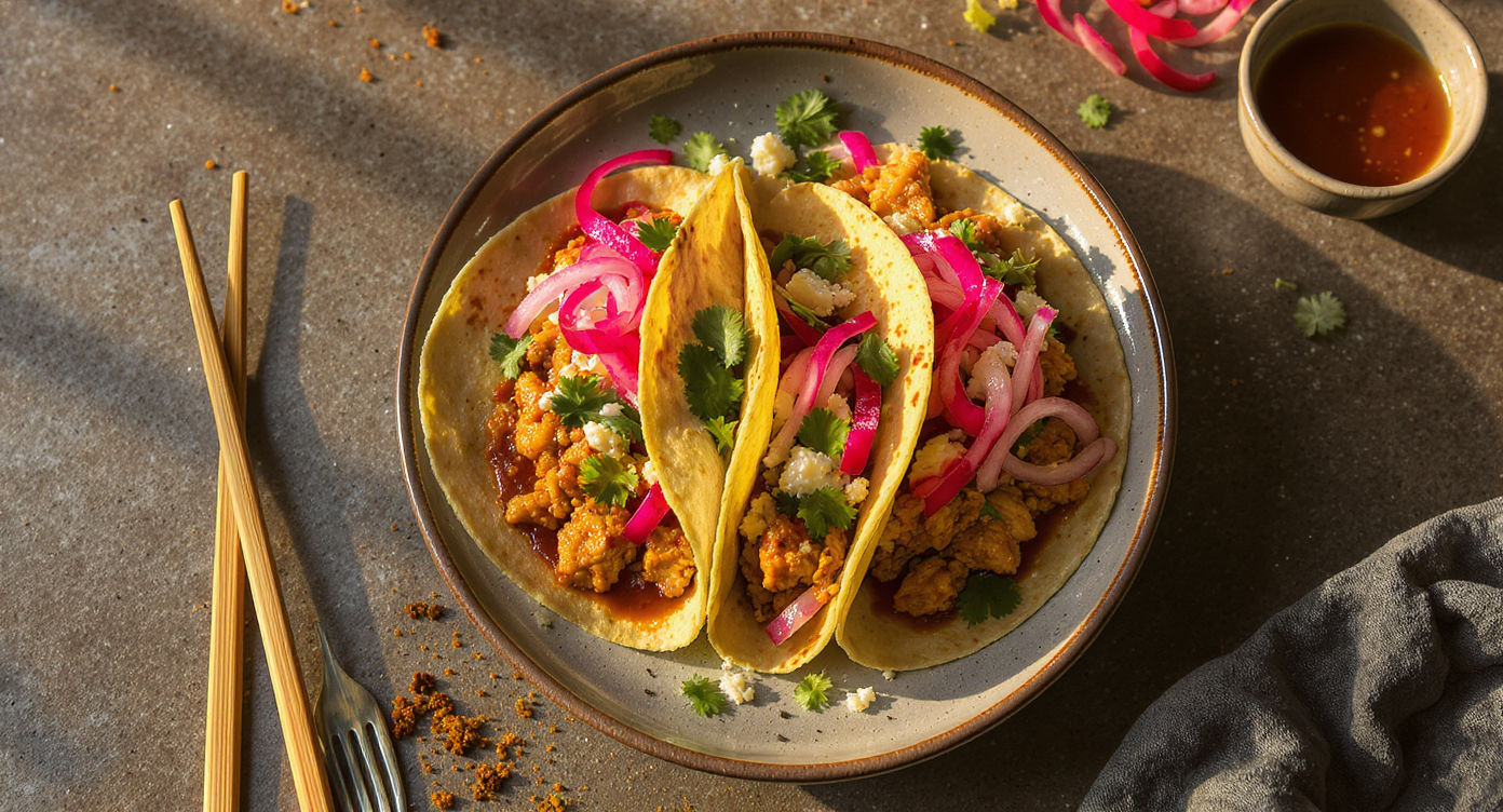 Chicken Tinga Tacos with Quick Pickled Onions