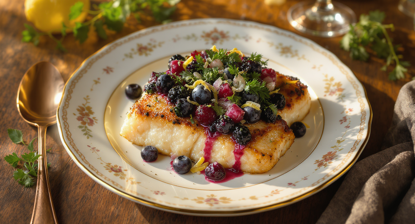 Roasted Chilean Sea Bass with Fresh Herb Berry Relish
