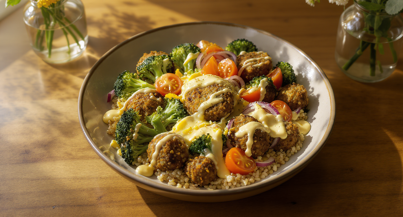 Broccoli & Falafel Grain Bowl with Lemon-Tahini Drizzle