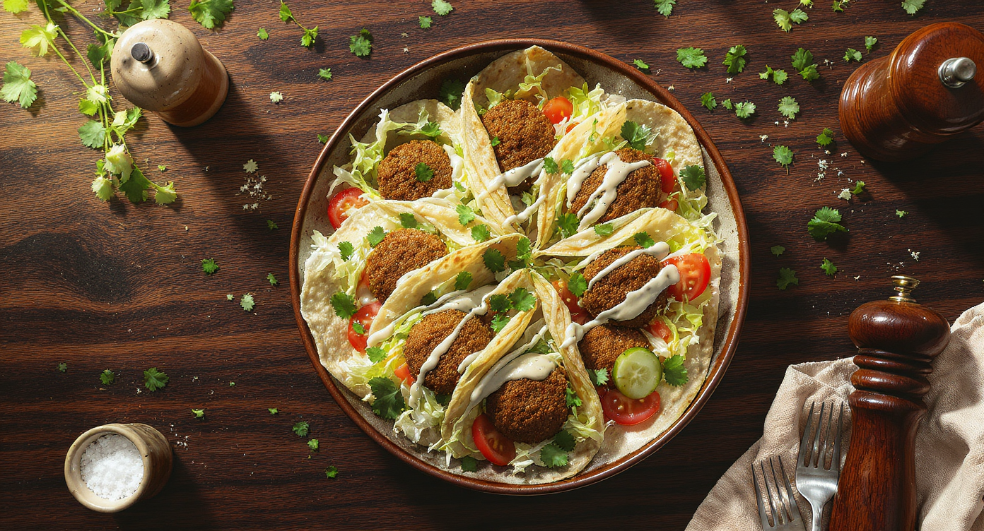 Spiced Falafel Wraps with Herbed Tahini Sauce
