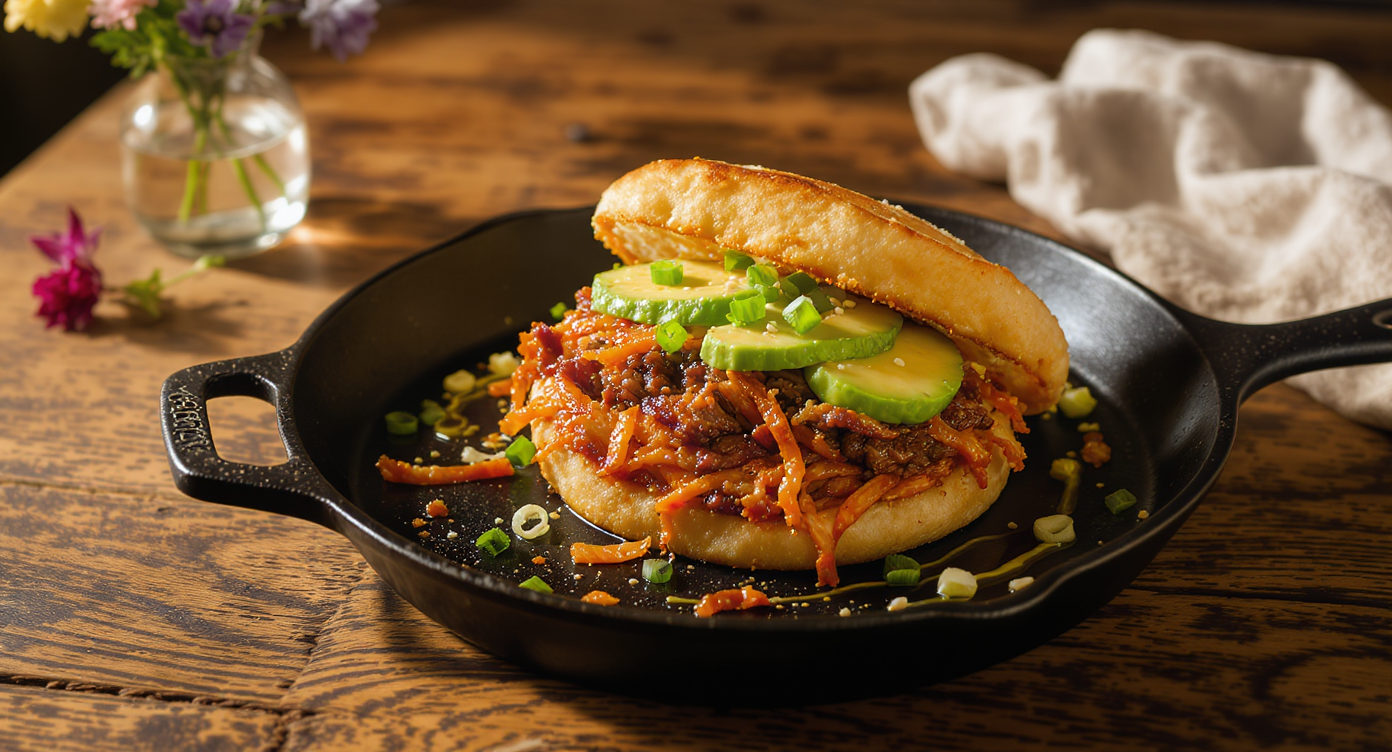 Colombian-Korean Arepa Bulgogi Sandwich